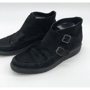 All Saints Mens Black Boot Double Monk Crepe Sole 43 us 9 9.5 Leather Suede Hair